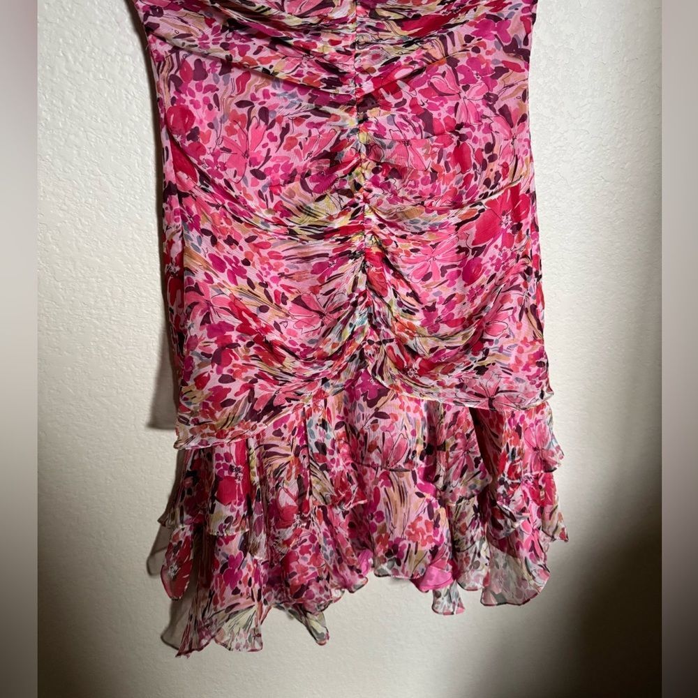 Vintage Y2K Muse Asymmetrical Draped Floral Silk Halter Midi Dress Sz 6 Pink - Picture 3 of 7